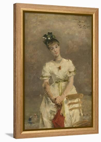 Young Woman by the Sea, 1886 (Oil on Panel)-Alfred Emile Stevens-Framed Premier Image Canvas