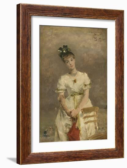 Young Woman by the Sea, 1886 (Oil on Panel)-Alfred Emile Stevens-Framed Giclee Print