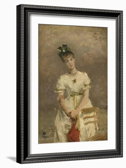 Young Woman by the Sea, 1886 (Oil on Panel)-Alfred Emile Stevens-Framed Giclee Print