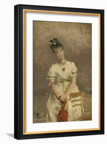 Young Woman by the Sea, 1886 (Oil on Panel)-Alfred Emile Stevens-Framed Giclee Print