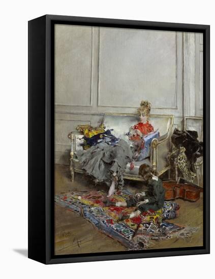 Young Woman Crocheting, 1875 (Oil on Canvas)-Giovanni Boldini-Framed Premier Image Canvas