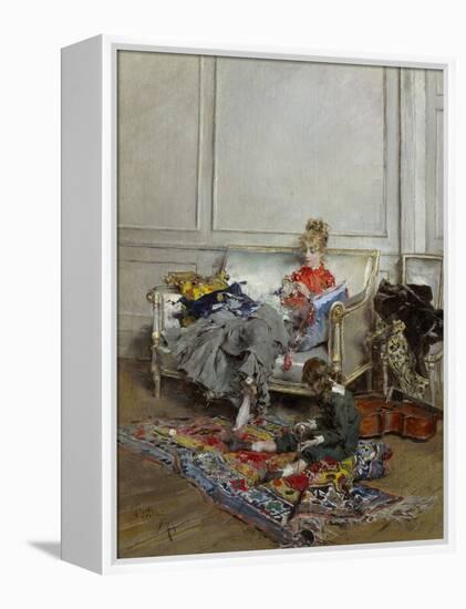 Young Woman Crocheting, 1875 (Oil on Canvas)-Giovanni Boldini-Framed Premier Image Canvas