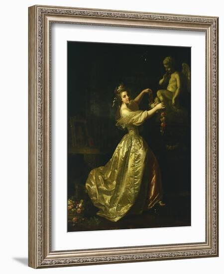 Young Woman Decorating the Statue of Love-Alexander Roslin-Framed Giclee Print