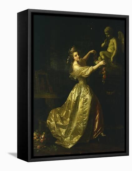 Young Woman Decorating the Statue of Love-Alexander Roslin-Framed Premier Image Canvas