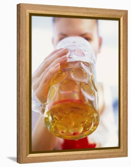 Young Woman Drinking a Litre of Beer at October Fest (Munich)-null-Framed Premier Image Canvas