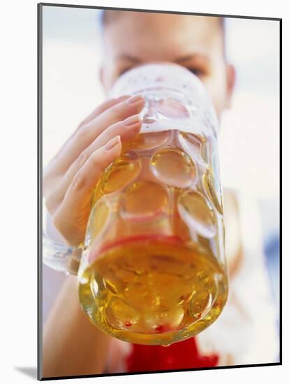 Young Woman Drinking a Litre of Beer at October Fest (Munich)-null-Mounted Photographic Print