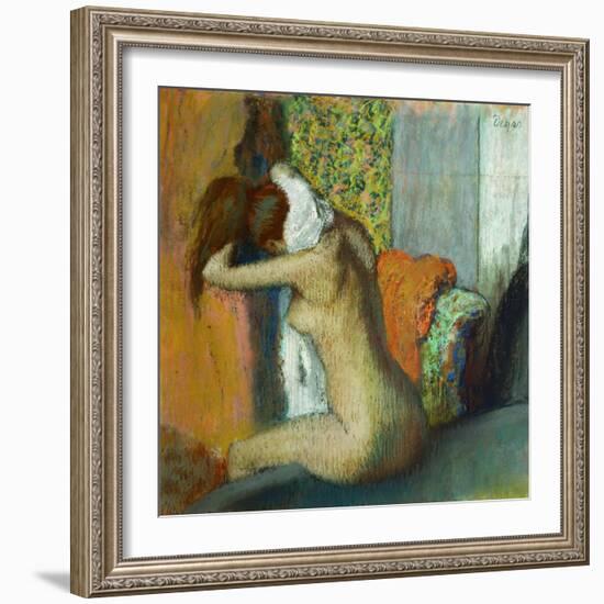 Young Woman Drying Her Neck-Edgar Degas-Framed Giclee Print