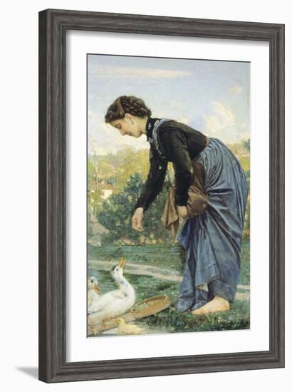 Young Woman Feeding a Duck, 1871-Cristiano Banti-Framed Giclee Print