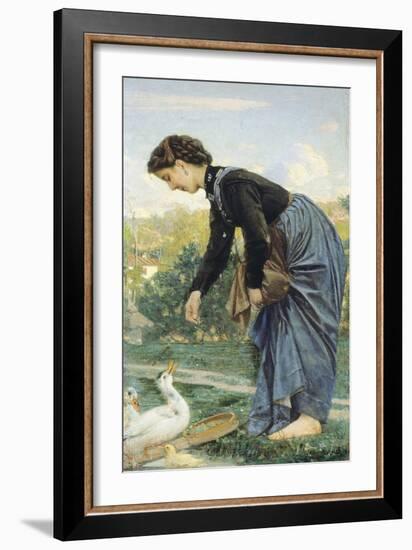 Young Woman Feeding a Duck, 1871-Cristiano Banti-Framed Giclee Print