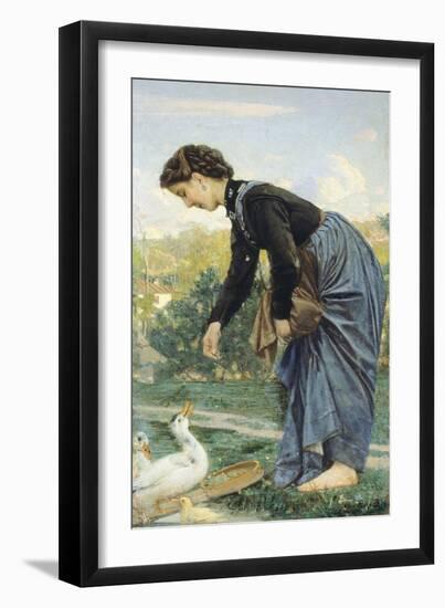 Young Woman Feeding a Duck, 1871-Cristiano Banti-Framed Giclee Print