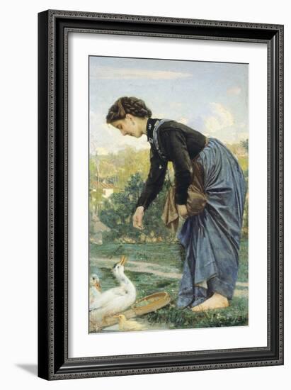 Young Woman Feeding a Duck, 1871-Cristiano Banti-Framed Giclee Print