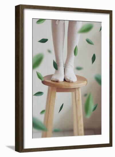 Young Woman Feet in Socks on a Stool-Carolina Hernandez-Framed Photographic Print
