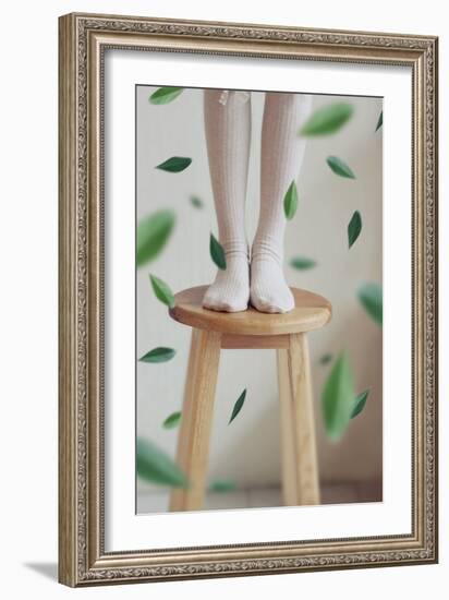 Young Woman Feet in Socks on a Stool-Carolina Hernandez-Framed Photographic Print