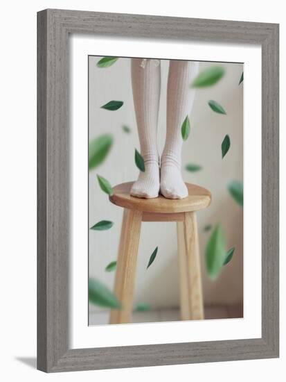 Young Woman Feet in Socks on a Stool-Carolina Hernandez-Framed Photographic Print