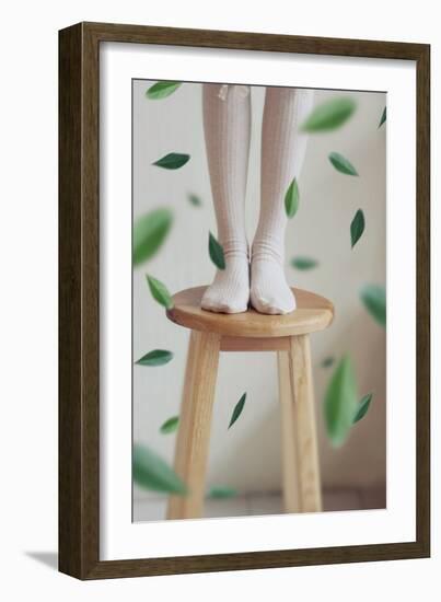 Young Woman Feet in Socks on a Stool-Carolina Hernandez-Framed Photographic Print