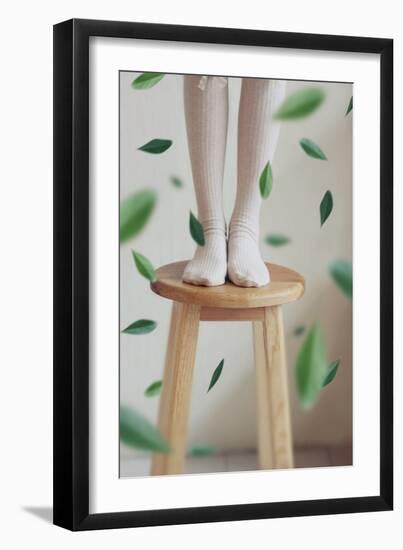 Young Woman Feet in Socks on a Stool-Carolina Hernandez-Framed Photographic Print