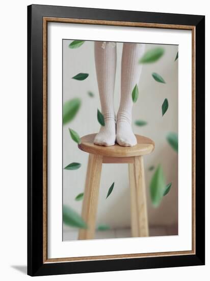 Young Woman Feet in Socks on a Stool-Carolina Hernandez-Framed Photographic Print