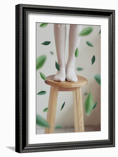 Young Woman Feet in Socks on a Stool-Carolina Hernandez-Framed Photographic Print