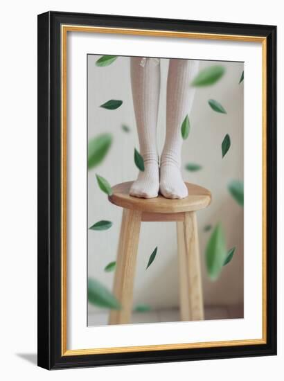 Young Woman Feet in Socks on a Stool-Carolina Hernandez-Framed Photographic Print