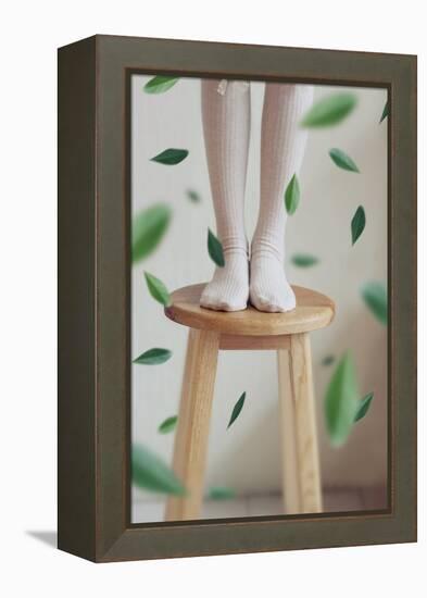 Young Woman Feet in Socks on a Stool-Carolina Hernandez-Framed Premier Image Canvas