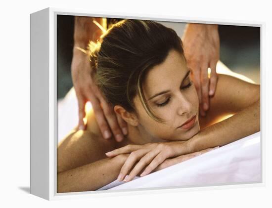 Young Woman Getting a Back Massage-null-Framed Premier Image Canvas