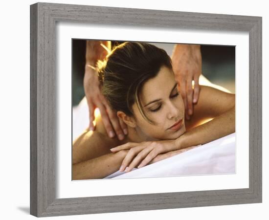 Young Woman Getting a Back Massage-null-Framed Photographic Print