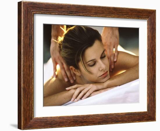 Young Woman Getting a Back Massage-null-Framed Photographic Print