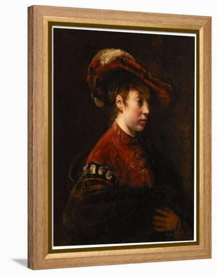 Young Woman in a Feathered Hat, C.1653-54 (Oil on Canvas)-Willem Drost-Framed Premier Image Canvas