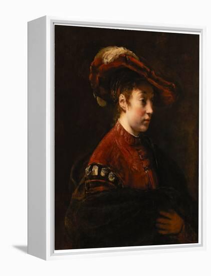 Young Woman in a Feathered Hat, C.1653-54 (Oil on Canvas)-Willem Drost-Framed Premier Image Canvas