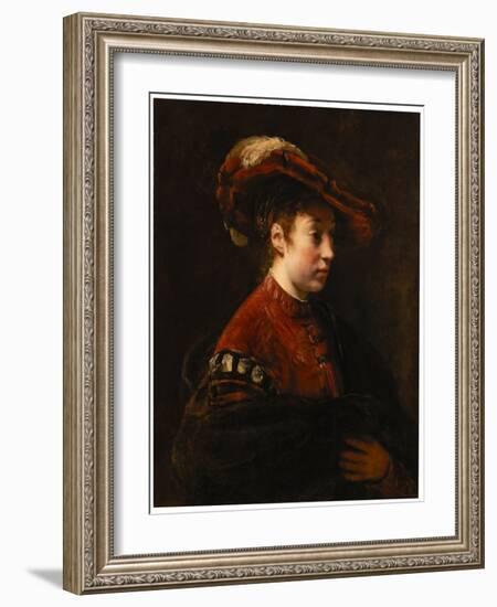 Young Woman in a Feathered Hat, C.1653-54 (Oil on Canvas)-Willem Drost-Framed Giclee Print