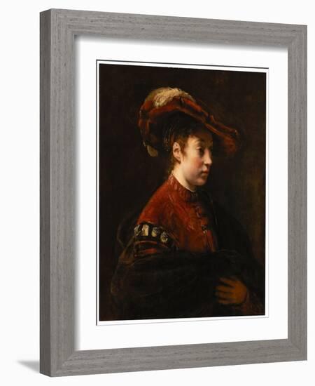 Young Woman in a Feathered Hat, C.1653-54 (Oil on Canvas)-Willem Drost-Framed Giclee Print