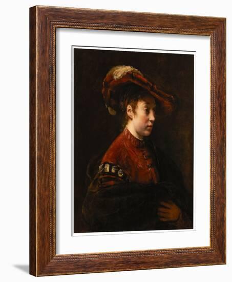 Young Woman in a Feathered Hat, C.1653-54 (Oil on Canvas)-Willem Drost-Framed Giclee Print