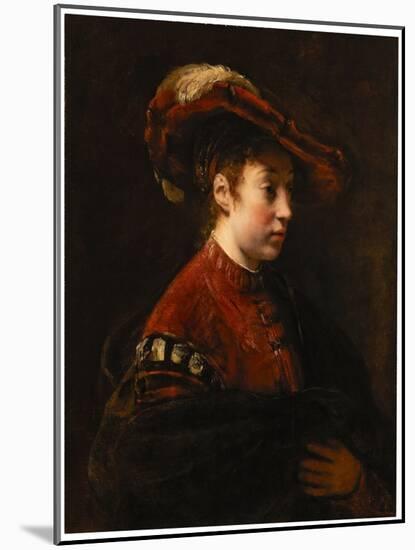 Young Woman in a Feathered Hat, C.1653-54 (Oil on Canvas)-Willem Drost-Mounted Giclee Print