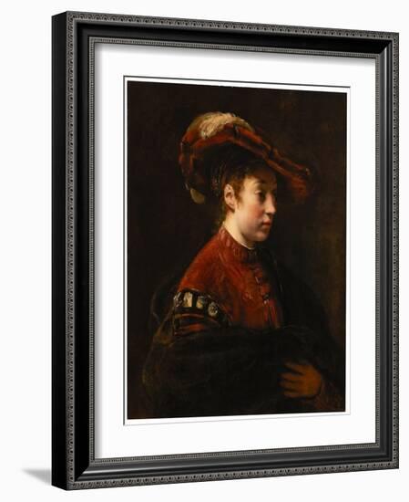 Young Woman in a Feathered Hat, C.1653-54 (Oil on Canvas)-Willem Drost-Framed Giclee Print
