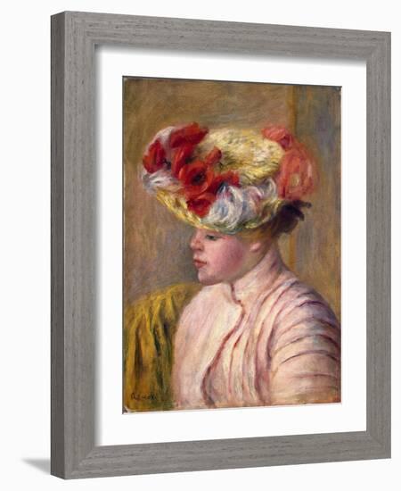 Young Woman in a Flowered Hat, 1892-Pierre-Auguste Renoir-Framed Giclee Print