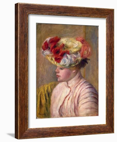 Young Woman in a Flowered Hat, 1892-Pierre-Auguste Renoir-Framed Giclee Print