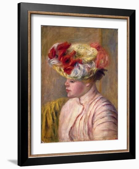 Young Woman in a Flowered Hat, 1892-Pierre-Auguste Renoir-Framed Giclee Print