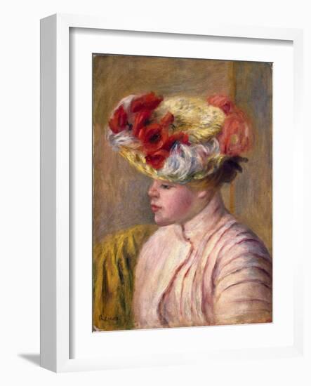 Young Woman in a Flowered Hat, 1892-Pierre-Auguste Renoir-Framed Giclee Print