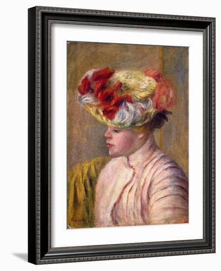 Young Woman in a Flowered Hat, 1892-Pierre-Auguste Renoir-Framed Giclee Print