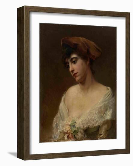 Young Woman in a Red Beret-Konstantin Yegorovich Makovsky-Framed Giclee Print