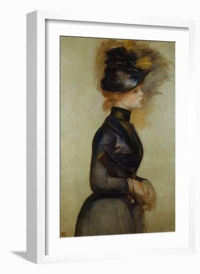 Young Woman in Blue Going to the Conservatory-Pierre-Auguste Renoir-Framed Giclee Print