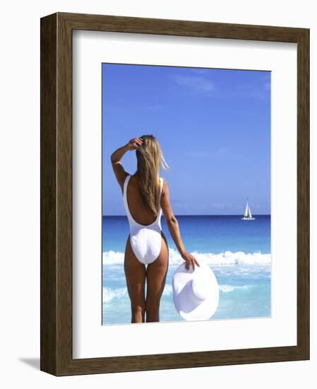 Young Woman in Swimsuit with White Hat-Bill Bachmann-Framed Photographic Print