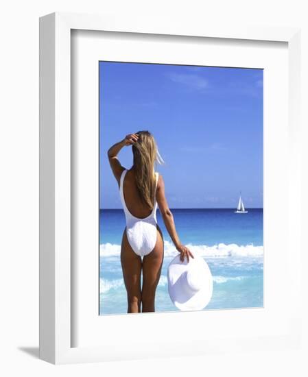 Young Woman in Swimsuit with White Hat-Bill Bachmann-Framed Photographic Print