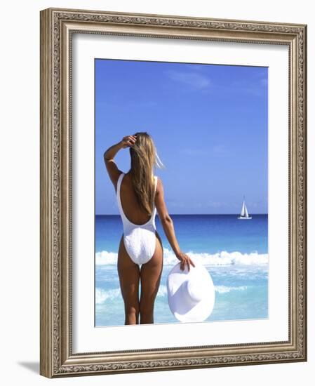 Young Woman in Swimsuit with White Hat-Bill Bachmann-Framed Photographic Print