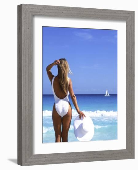 Young Woman in Swimsuit with White Hat-Bill Bachmann-Framed Photographic Print