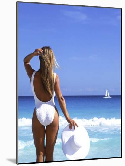 Young Woman in Swimsuit with White Hat-Bill Bachmann-Mounted Photographic Print