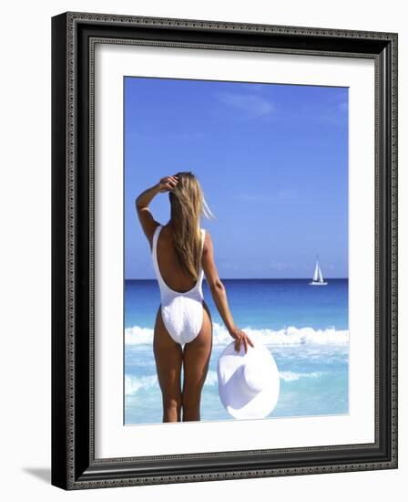 Young Woman in Swimsuit with White Hat-Bill Bachmann-Framed Photographic Print