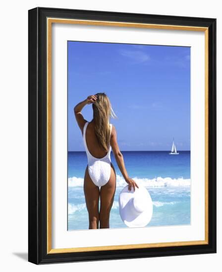 Young Woman in Swimsuit with White Hat-Bill Bachmann-Framed Photographic Print