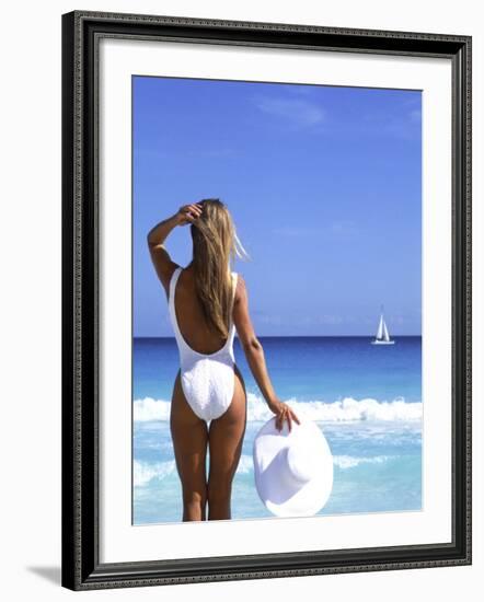 Young Woman in Swimsuit with White Hat-Bill Bachmann-Framed Photographic Print