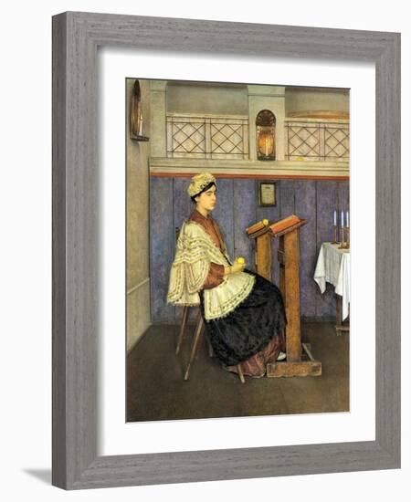 Young Woman in Synagogue-Isidor Kaufmann-Framed Art Print